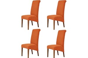 Odot Orange Chair Covers, Dining Chair Covers Set of 4, Stretch Corn Velvet Dining Room Slipcovers, Washable Removable High Back Slipcovers