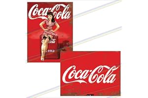 P&P HOMEWARE Set di 2 cartelli da bar con logo COCA COLA + accessori da bar pin up per casa, pub o giardino, bar, targa da parete per uomo, idea regalo in metallo, 20 cm x 15 cm