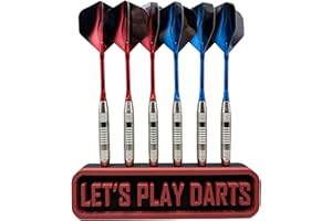 MANIO 3DP Dart Holder for 6 Darts “Let’s Play Darts” – Wall Mounted or Freestanding Dart Stand, 3D Printed PLA CF, Matte Finish – Screws & Wall Plugs Included (Black/Red)