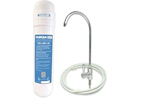 HubQua K5.1F – Untertisch Wasserfilter Trinkwasser mit 3-in-1 System, NSF-Zertifiziert, Kompakt gegen Kalk & Chlor, 6 Monate Nutzung, inkl. separatem Wasserhahn für gefiltertes Wasser