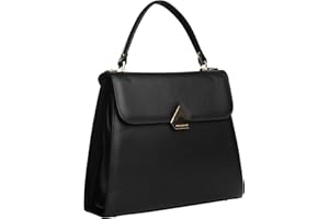 Zamponi Elegante borsa da donna nera in vera pelle made in italy, Borsa a mano e a spalla con tracolla regolabile e rimovibile firmata