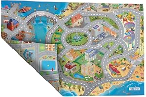 House of Kids – 94074 – Spiel-Teppich, Umkehrbar – Motiv: Straßen am Meer