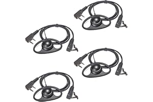 HYSHIKRA Auricular Walkie Talkie en Forma de D con micrófono Pinganillo Compatible con Baofeng UV-5R UV-5RA 888S Kenwood HYT Radio bidireccional de 2 Pines (4 Piezas)