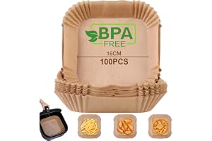 AiQInu Bakplåtspapper för varmluftsfritös, 100 stycken 16 cm BPA-fritt luftfrys, bakpapper, rektangulär, vattentät, oljebestä
