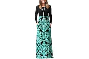 DEARCASE Vestito Donna Maxi, Abito Lungo Casual Morbido a Maniche Corte/Lunghe da Donna, Donna Maniche Lunghe Stampa Floreale Maxi Vestito Abiti Lunghi con Tasche
