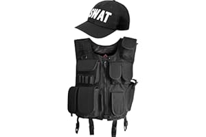 ‎NORMANI normani Taktische Einsatz Weste SWAT Patch mit Pistolenholster und SWAT Cap Tactical Vest