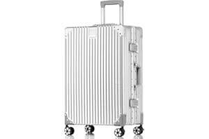 yuweijie Valigia grande con telaio rigido in alluminio e coque in 100% PC. Valigia Trolley con 4 Ruote Doppie Girevoli e Lucchetto TSA Integrato(XL.73.5CM,78L,Argento)