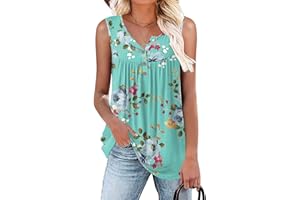 Aodemo Women's Summer Casual Henley V Neck Tunic Ladies Button Up Tops Flowy Short Sleeve Shirts Loose Blouse