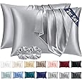 Vielit 2 Pack Satin Pillowcase for Hair and Skin,Soft as Silk Pillowcases for Hair and Skin,Easier Care than Silk Pillow Case Grey Pillowcases for 40x80cm Pillow Envelope & 2 Scrunchies