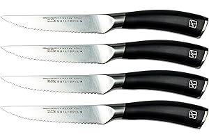 Rockingham Forge Set di 4 coltelli da bistecca Equilibrium - acciaio al cromo, vanadio e molibdeno, acciaio temperato a freddo, manico curvo in POM, set di coltelli