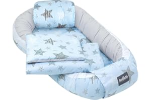 BELLOCHI GROWING IN STYLE Zestaw wyprawkowy 5 elementowy | Kokon | Gniazdo dla Noworodka 60x100cm | Kocyk dla Noworodka 50x75cm | Zestaw dla noworodka | Baby shower | 100% Bawełna | rigiel star
