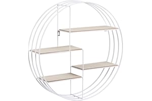 AC Design Furniture Nadine okrągła metalowa półka ścienna biała z 4 półkami, mała dekoracja ścienna, biała półka pływająca, półka wisząca w stylu industrialnym, średnica 10 x h 45 cm,72166