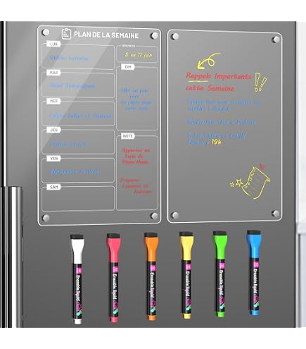 Tableau Magnétique Frigo Transparent LVNRIDS - Planning Semaine/Mois Effaçable - 42x30cm Avec Marqueurs