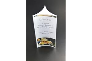 Pos Display Shop 10 x 3 sided 1/3rd A4 (Not A4) Menu Price List Sign Holders Table Talkers - PVC - Flat Pack Pop up - PDSA12