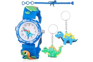 Herdear 4 Pack Dinosaur Watch Set, Including Dinosaur Boys Watch Dinosaur Keyring Keychains Dinosaur Bracelets Party Bag Fillers for Kids Dinosaur Gifts for Birthday Party Gift Supplies