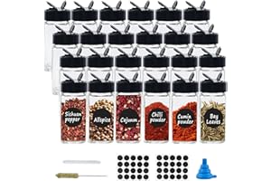 AolKee 24 barattoli per spezie da 120 ml con coperchi ed etichette, barattoli quadrati in vetro per spezie, barattoli per spezie, piccoli barattoli con pennello per bottiglie, penna, imbuto