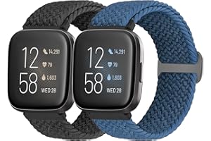 Bcuckood Braided Strap Compatible for Fitbit Versa 2/Versa Lite/Versa SE, 2 Pack Adjustable Elastic Nylon Sport Watch Band for Women Men