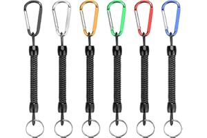 Yideng 6pcs lanière de pêche élastique Porte-clés en Spirale avec Mousqueton de Couleur, Spirale rétractable Spirale Ressort Porte-clés Anti-vol Corde élastique sécurité Porte-clés