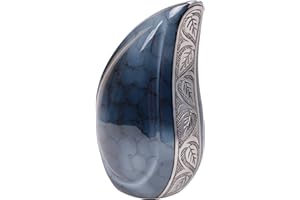 URNSWITHLOVE Small Teardrop Cremation Urn for Ashes,Funeral Memorial 8" Child Teardrop Medium Urn (Blue Clouded)