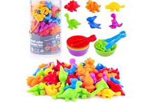 camelize Colour Sorting Toys for Toddlers, 56 pcs Counting Toys with Matching Bowl and Tweezers, Rainbow Counting Dinosaurs, Montessori Math Skills Game Educational Learning Toys for 3 4 5 Years Old