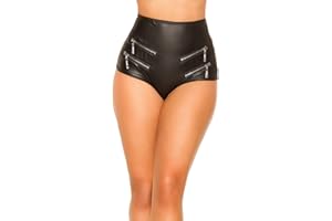 Koucla Damen Gogo Wetlook Hotpants mit Zips