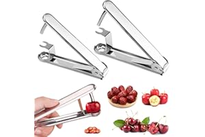 KOUHA Snocciolatore Ciliegie 2pcs Snocciolatore Ciliegie e Olive Snocciola Ciliegie in Acciaio Inox Denocciolatore per Ciliegie ed Olive, Datteri Rossi