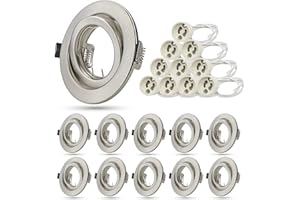 UNIKCST Focos Empotrables GU10, 10x Marcos de Montaje en Acero Inoxidable para Luminarias Empotradas, Foco Empotrable Orientable 30° con Casquillo GU10, Diámetro de 98 mm, Diámetro del Orificio 76-90 mm