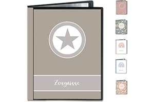 ‎MINILINO Minilino Zeugnismappe 20 Premium Klarsichthüllen A4 [SCHUTZ UND AUFBEWAHRUNG VON ZEUGNISSEN] Dokumentenmappe für Unterlagen in der Grundschule | Ordner für Zeugnisse - für Jungen (Stern grau)