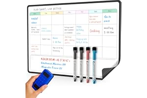 SURFOU Magnetic Whiteboard for Fridge Calendar, A3 Monthly Planner Dry Wipe Board for Tasks, to-Do Lists, Shopping, Meal Planning for Home and Office, with 4 Dry Erase Pens and Eraser (Month)