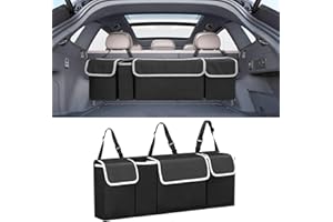 INDRNIF Organiseur de Coffre de Voiture Rangement Coffre de Voiture pliable, Organiseur Tissu Oxford Imperméable Rangement Voiture avec 4 Poches, convient à tous les types de véhicules, Noir