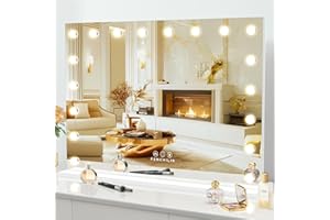 ‎FENCHILIN FENCHILIN Hollywood Spiegel mit RGB 18 LED Beleuchtung Schminkspiegel mit Beleuchtung 80x60 cm 3 Farbtemperatur Licht Spiegel mit Beleuchtung Gehärtetes Glas Weiß