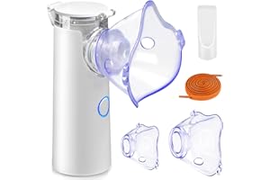 MROOYI Aerosol Portatile per Adulti e Bambini, Nebulizzatore Aereosol Silenzioso e veloce per Casa e Viaggio, Mesh Areosol Ultrasuoni, Alimentato a Batteria AA e 5V1A Cavo USB (Bianco)