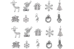 Ornazy 100 pcs 10 Styles Craft Supplies Snowflakes Snowman Deer Bell Charms Antique Silver Winter Charms for Crafting Jewellery Findings Making Accessory