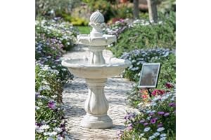 Primrose 92cm Solar Powered Stone Effect Imperial Solar 2 Tier Water Feature Outdoor Garden Fountain