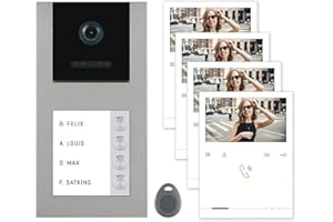 NONIC Balter EVO Video RFID Türsprechanlage Aufputz ✓ 4,3 Zoll Monitor ✓ 2-Draht Bus mit RFID ✓ Set für 4 Familienhaus Türklingel ✓ 120° Weitwinkel Kamera