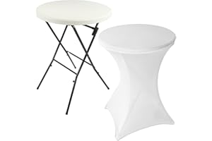 NEXOS TRADING Stehtisch rund klappbar mit Husse, Höhe 110cm Durchmesser 80 cm, weiß