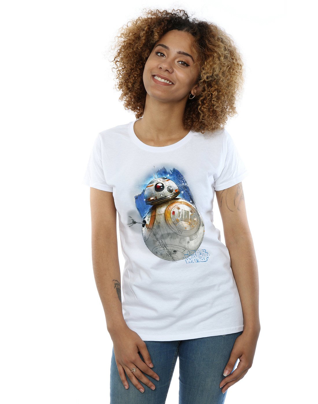 Star-Wars-Damen-The-Last-Jedi-BB-8-Brushed-T-Shirt-Medium-Wei