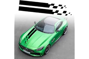 PWSAP Auto Motorhaube Streifen Aufkleber, Auto Racing Karosserie Seite Streifen Aufkleber Rock Dach Haube Stoßstange Streifen Aufkleber Vinyl Streifen Dekoration für Autos SUV LKW Geländewagen, Schwarz