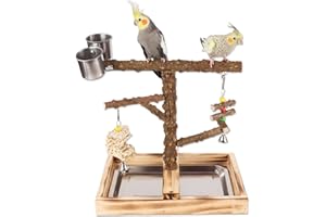 Honicemar Supporto per Uccelli in Legno - Parrot Playstand, Parco Giochi per Pappagalli con Trespolo per Pappagalli Mangiatoia Vassoio Giocattoli da Palestra per Uccelli di Piccole e Medie Dimensioni
