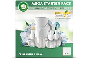 AIRWICK Air Wick Air Freshener Plug in Diffuser Starter Kit | Crisp Linen & Lilac | 1 Gadget & 3 Refills | Lasts up to 300 days | Infused with Essential Oils