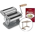 Manuelle Nudelmaschine Nonna, Edelstahl, Pastamaker inkl. Rezeptheft, Nudeltrockner & 3 Schneideaufsätze für Spaghetti, Lasag