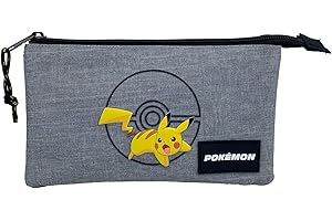 TOYBAGS Trousse Scolaire Pokemon Pikachu Triple - Intérieur doublé et Fermeture éclair - Trousse à 3 Compartiments - 3 x 23 x 3 cm, Multicolore, Trousse Scolaire Triple