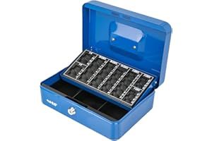 HMF Cassetta portavalori con chiusura a chiave e scheda contamonete | cassetta porta soldi | 25 x 18 x 9 cm | Blu