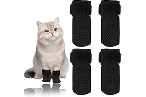 DHRUTI 4 PCS Mitaines Anti-Rayures pour Chat,Réglables en Maille Respirants Bottes de Protection pour Chat,Chaussettes pour Chats,Chaussons de Chat pour Le Bain des Animaux de Compagnie (M)