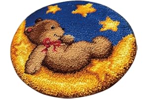 CHIWANJI Round Shaped Rug Latch Hook Set Latch Hook Pack for Yourself Knotting Rug for Children, Adults or Beginners, 50 cm Latch Hook Kits - Toy Bear