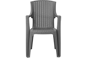 simpa Stackable High Back Plastic Rattan Effect Garden Chair - Grey Single Chair