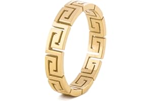 Akitsune Pierścionek Argius | grecki ornament designerski pierścionek dla kobiet i mężczyzn, stal nierdzewna, filigranowy meander – czarny matowy, różowe złoto, złoty, srebrny