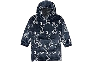 Tottenham Hotspur FC Reversible Fleece Hoodie For Kids | Boys Oversized Hooded Lounge Gown | Soft Fleece Blanket | Spurs Gift for Boys | One Size Fits All Age 7-13 Years