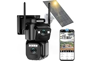 BEZOMIZ 8MP Camera Surveillance WiFi Exterieure sans Fil Double Objectif,2.4/5GHz Camera Exterieur avec Panneau Solaire,355° PTZ,Vision Nocturne Couleur,Audio Bidirectionnel,PIR Sirène,Suivi Intelligent