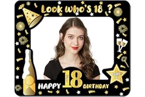 YAAVAAW Happy 18th Birthday Photo Booth Props - Black Gold Inflatable Party Selfie Frame, Decorations for Teenagers